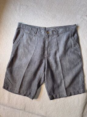Tommy Bahama Men’s Indigo Linen Pinstripe Flat Front Bermuda Shorts, 5-pocket 40